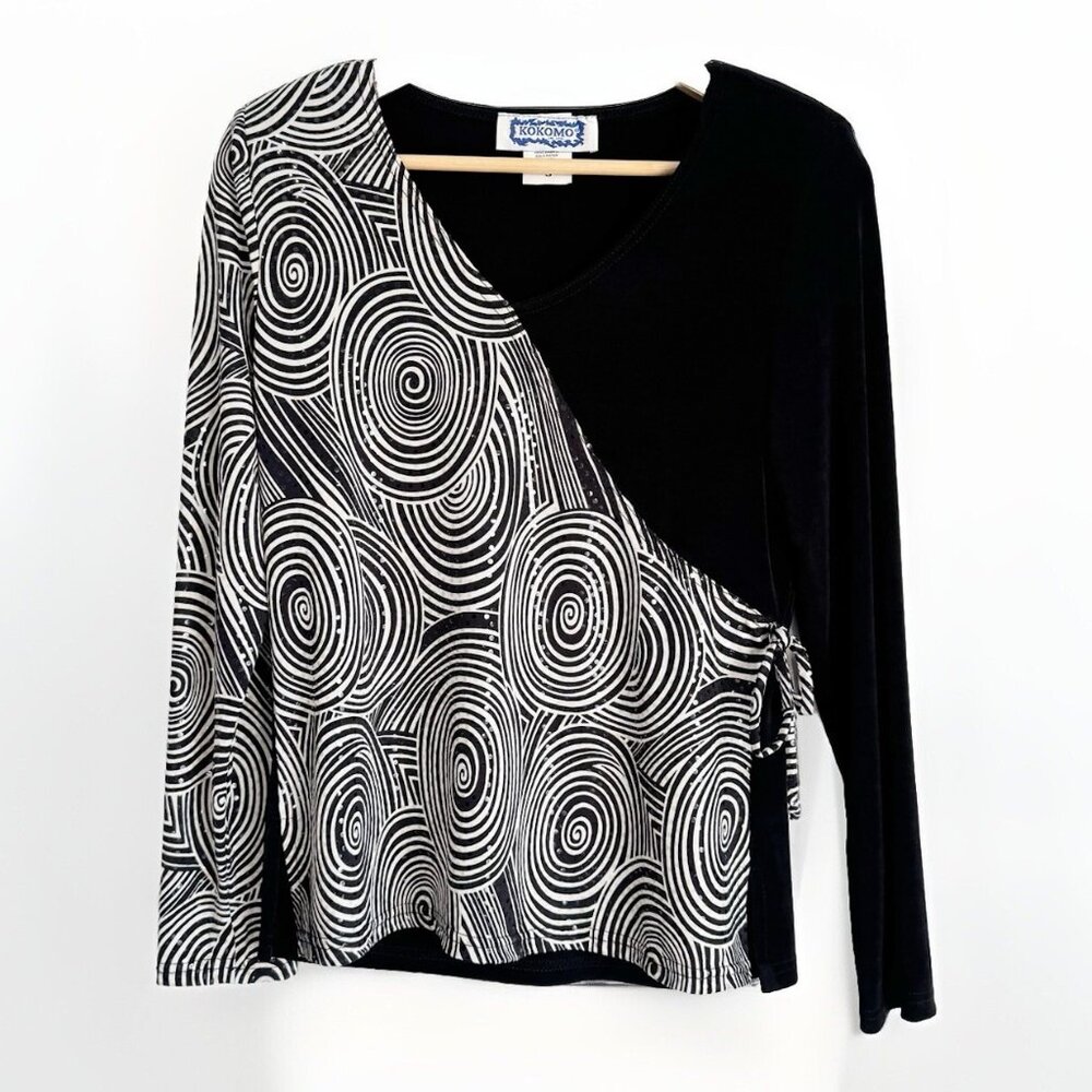 Vintage Kokomo Womens Black White Sequin Whimsigoth Top Small Long Sleeve Artsy